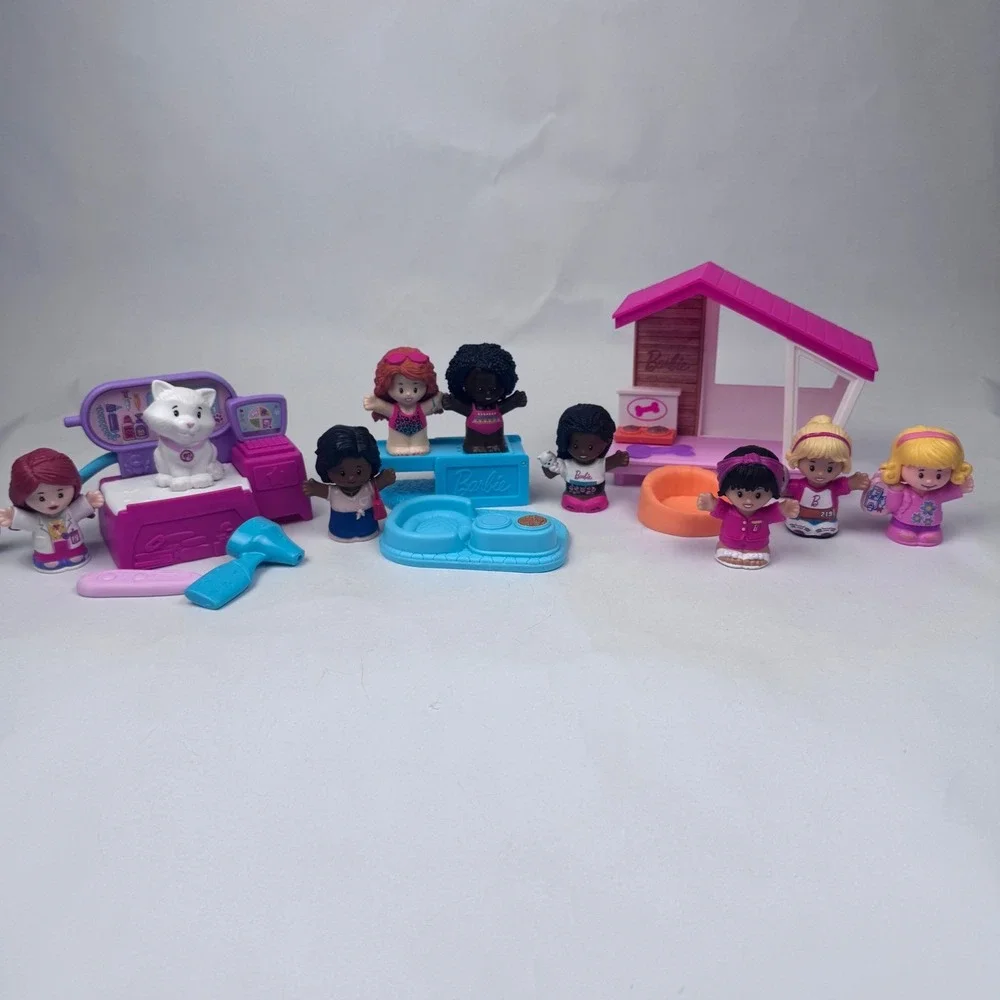 Fisher Price Little People Barbie Figures 8 Lot House Vet Cat